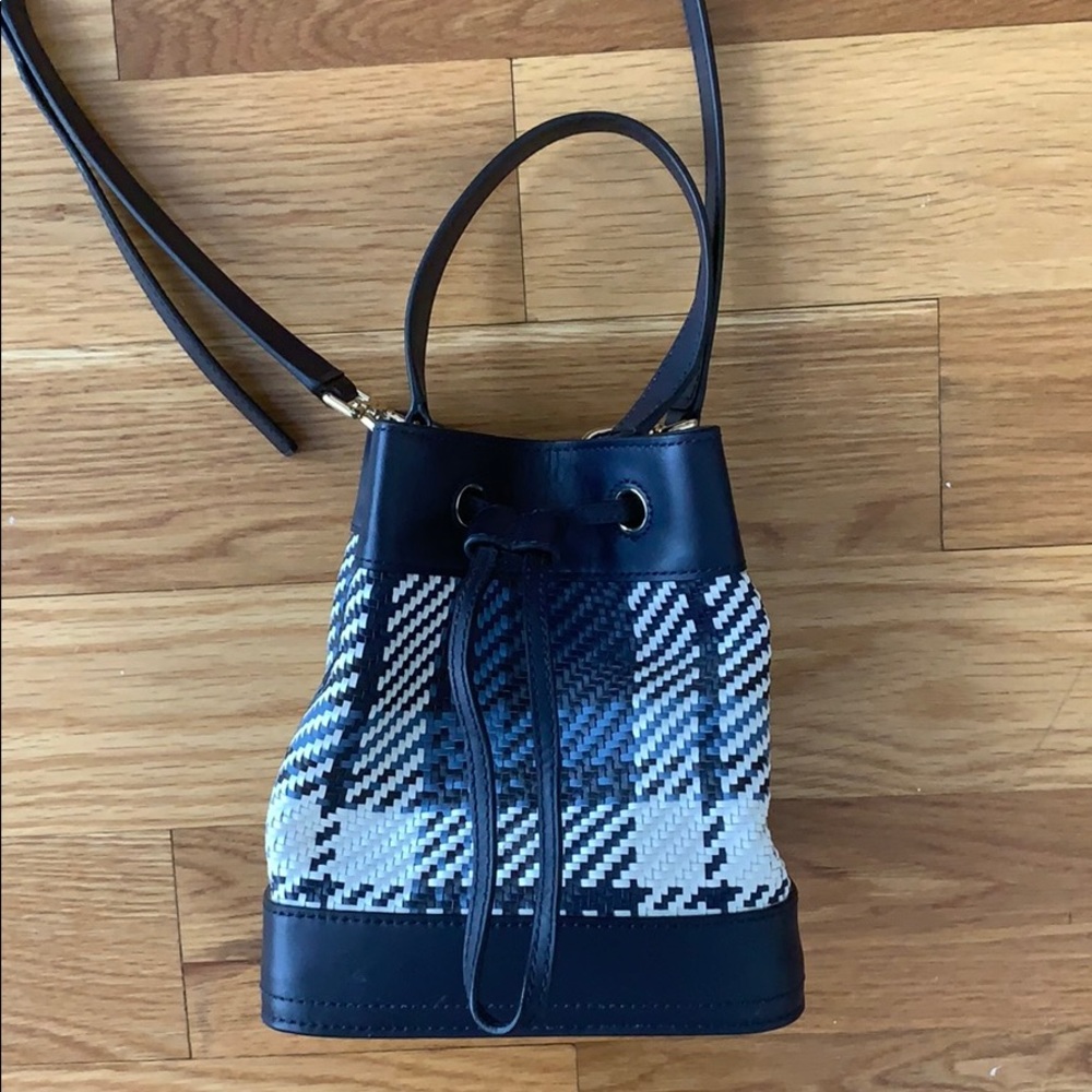 Tory Burch Mini Navy Plaid Bucket Bag